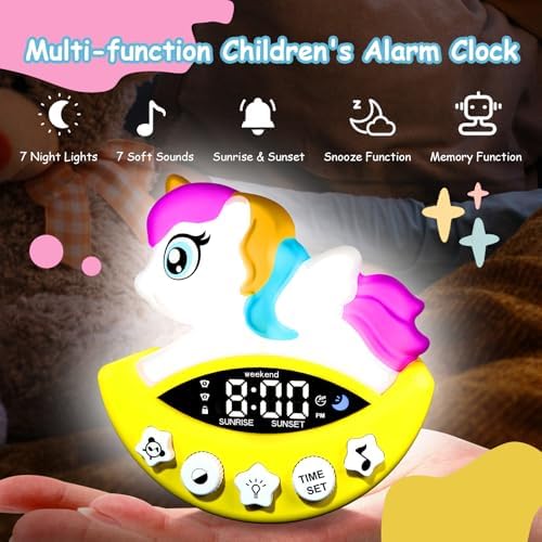 DoliWish Unicorn Alarm Clock with Night Light and White Noise