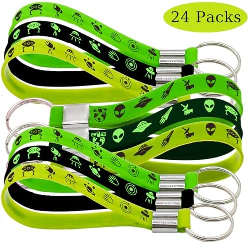 24 Piece Green Alien Rubber Keychains Party Favors