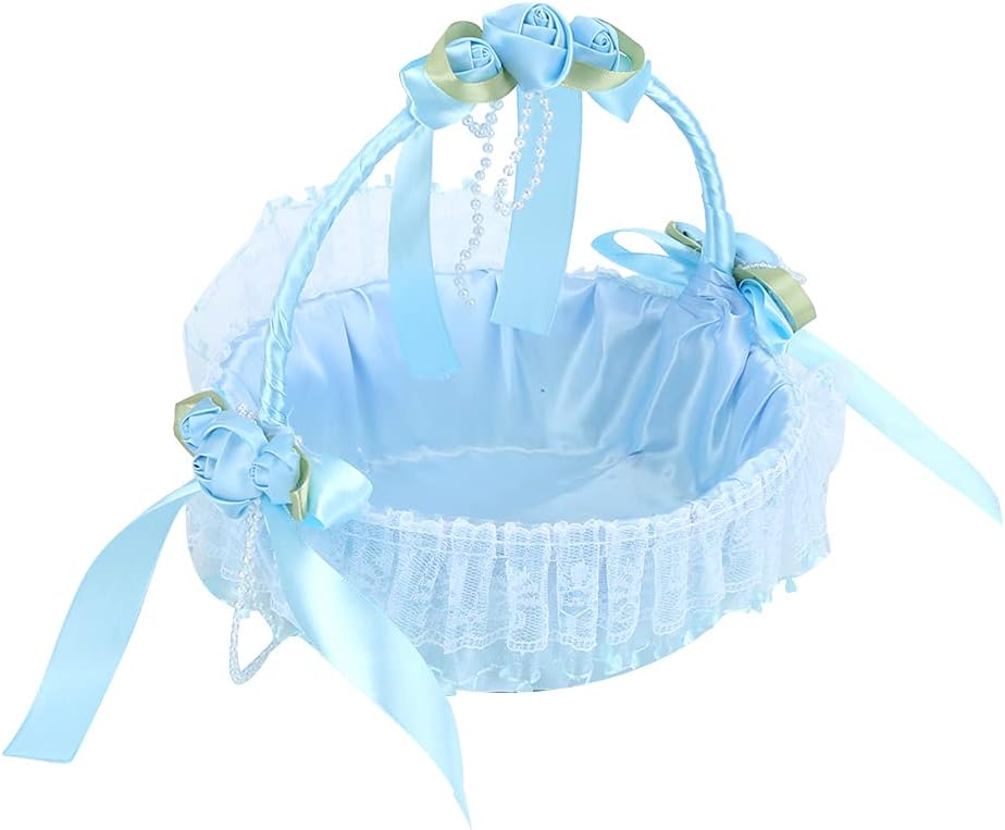 Cute Blue Wedding Flower Girl Baskets with Handles