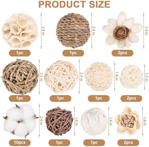 23Pcs Woven Rattan Decorative Balls for Vase Fillers