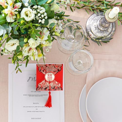80 Pcs Red Wedding Candy Box with Tassel