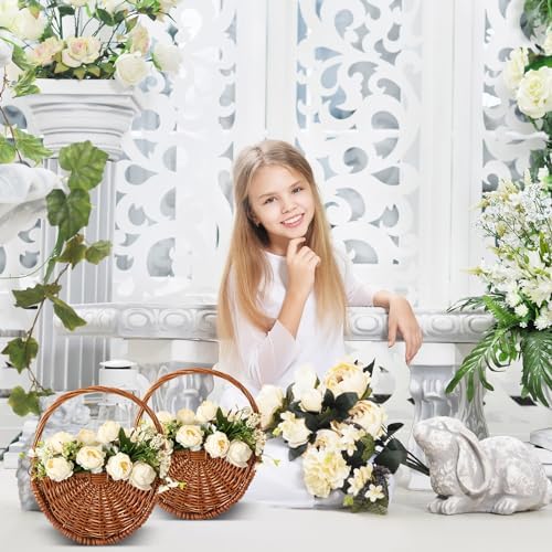 2 Pcs Dark Wicker Flower Girl Baskets with Handles