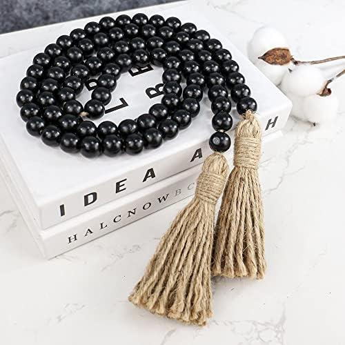 58in Wood Bead Garland with Tassels - Rustic Farmhouse Decor