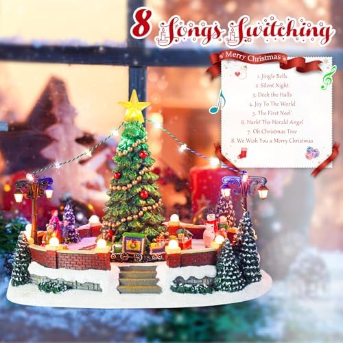 Taman Christmas Village Collectible Buildings with Moving Train and LED Lights