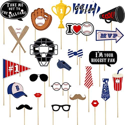 24 Piece Baseball Photo Booth Props Kit for Parties