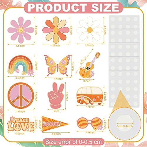 Colarr 60 Pieces Groovy Retro Hippie Party Cutouts