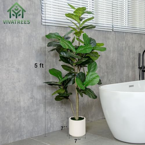 5FT Fiddle Leaf Fig Artificial Tree with White Planter