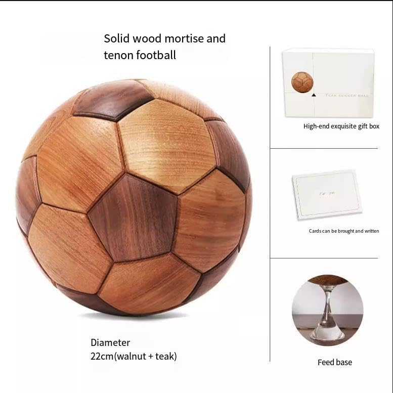 Creative Football Wood Sculpture 22CM Handmade Decor with Base