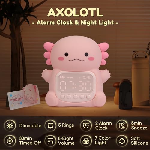 Axolotl Alarm Clock with Night Light for Kids 1