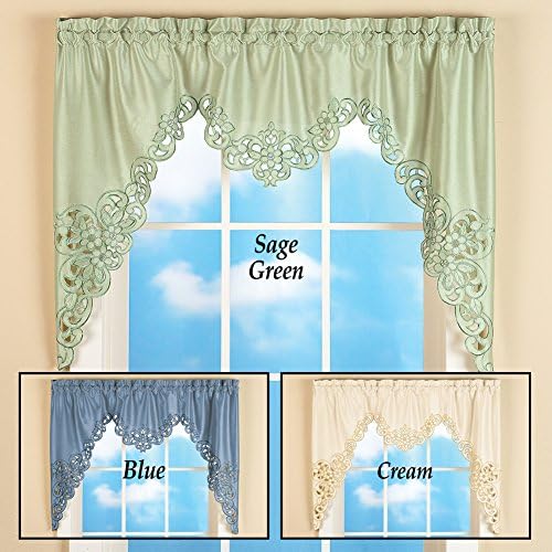 Collections Etc Scallop Cut Out Embroidered Valance with Rod Pocket Sage Green 58x36