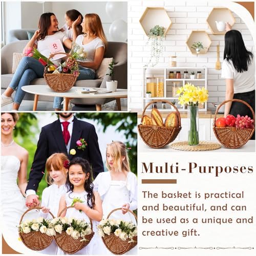 2 Pcs Dark Wicker Flower Girl Baskets with Handles