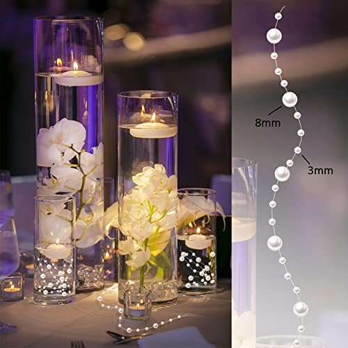 White Vase Filler for Floating Candles 94ft Faux Pearl Beads Strings