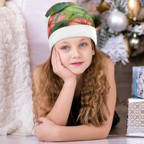 Santa Hat with Dragonflies and Flowers Christmas Headwear