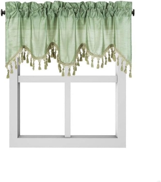 Solid Faux Silk Valance with Tassels 55 x 18 Sage Green