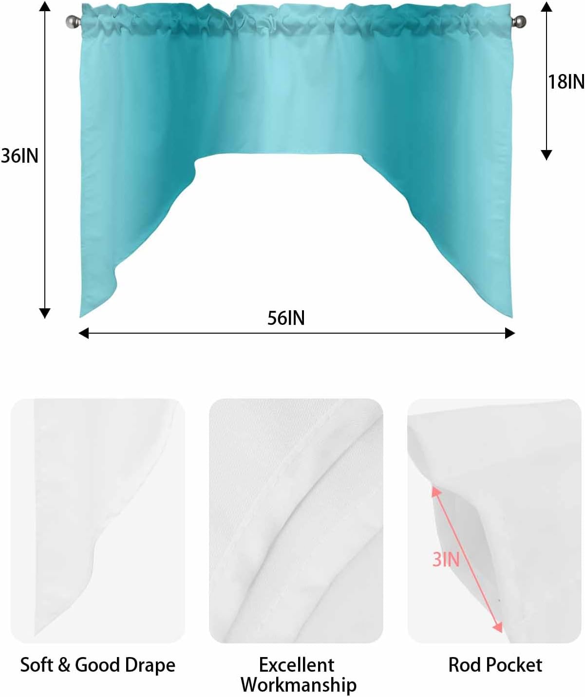 Teal Ombre Swag Valance Curtains 56x36