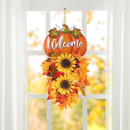 Glitzhome 225 Inch Fall Metal Pumpkin Sunflower Wall Decor