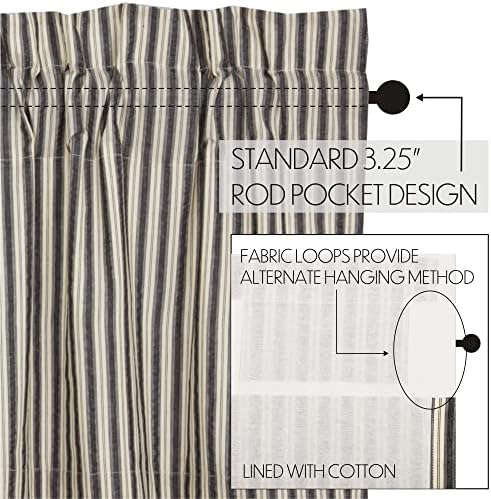 VHC Brands Ashmont Grey Ticking Stripe Swag Curtain Set