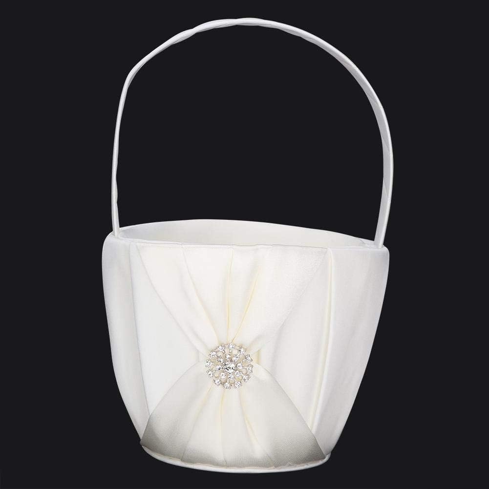 Elegant Ivory Flower Girl Basket with Satin Bow