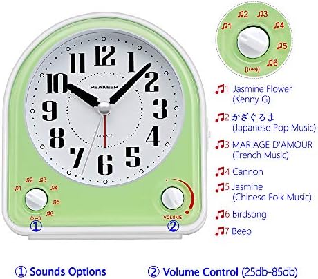 Peakeep Analog Alarm Clock Silent Non-Ticking with 7 Sounds