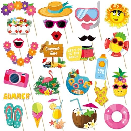 JOJO FLY 25 Pcs Summer Pool Beach Photo Booth Props