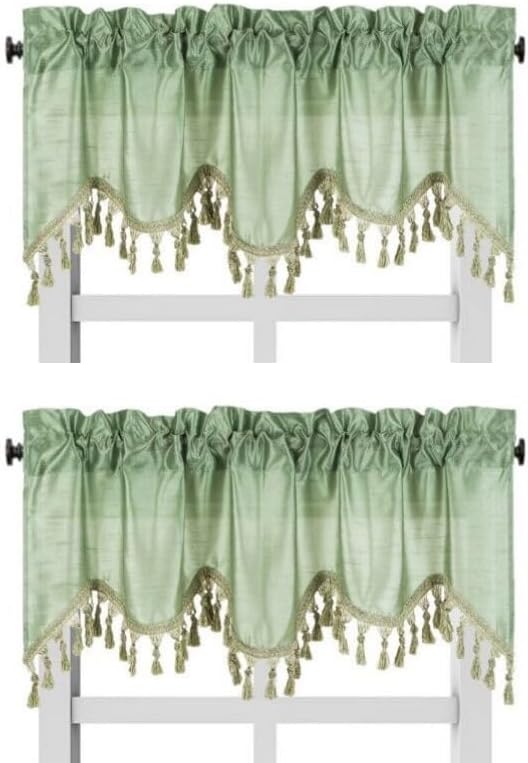 Solid Faux Silk Valance with Tassels 55 x 18 Sage Green