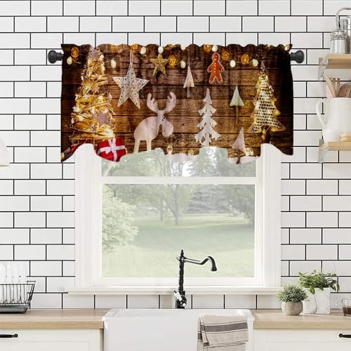 54x18 Inch Christmas Cartoon Window Valance with Xmas Tree and Elk Design