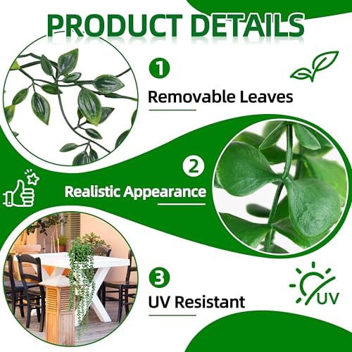 Palonu 4 Pack Artificial Hanging Plants with Black Pots