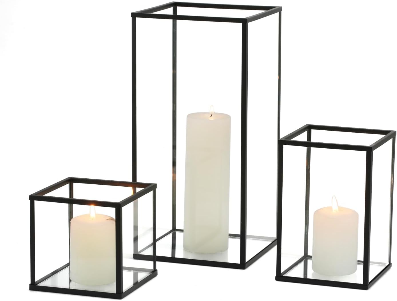 PHOSPHOR Glass Hurricane Candle Holder Set of 3 Black