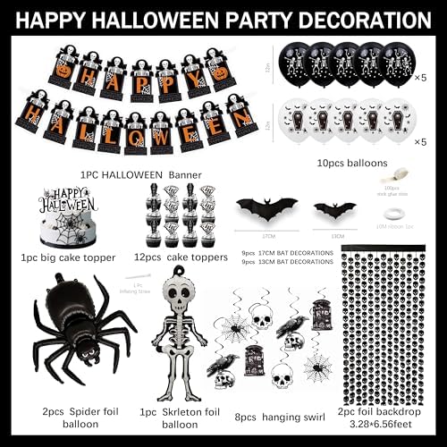 Halloween Decor Set with Skeleton Spider Web and Bats Theme