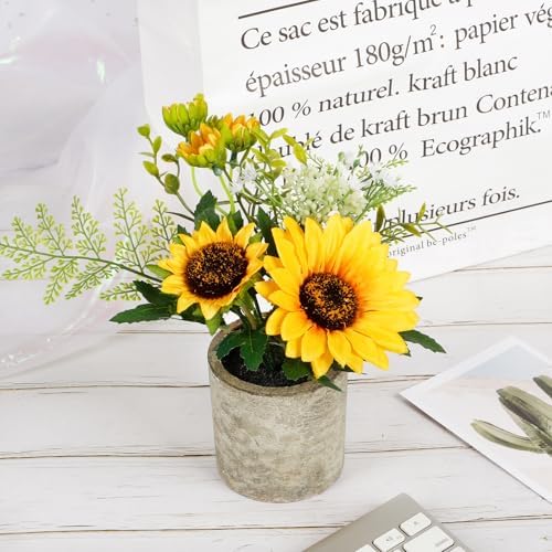 COCOBOO Sunflower Artificial Flower Pot for Home Decor