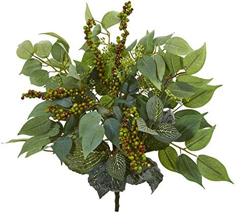 Nearly Natural 14in Mixed Ficus Fittonia Berries Artificial Plant Set of 6