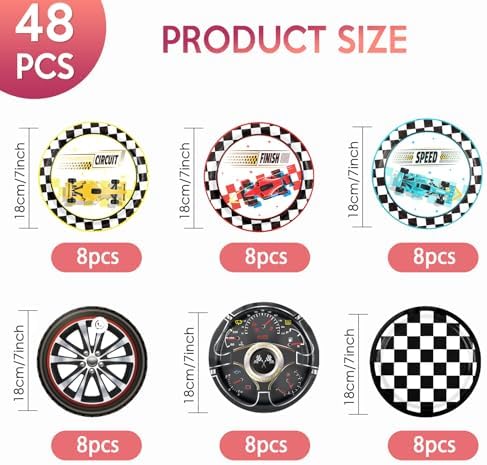 Race Car Birthday Decorations 48PCS Checked Plates and Tableware
