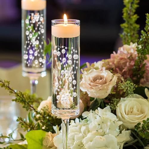 White Vase Filler for Floating Candles 94ft Faux Pearl Beads Strings