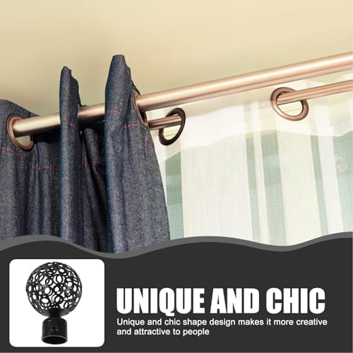 DOITOOL 2Pcs Curtain Finials Black Metal Rod Ends for 2cm Diameter