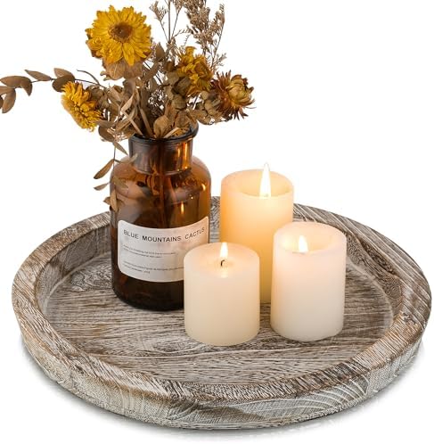 Hanobe Round Wooden Candle Holder Tray for Home Decor