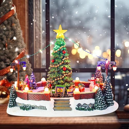 Taman Christmas Village Collectible Buildings with Moving Train and LED Lights