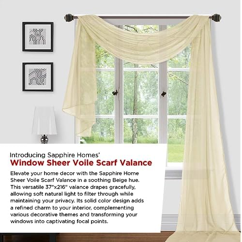 Sapphire Home Window Scarf Valance Curtains - Taupe 54 x 216 1 pc