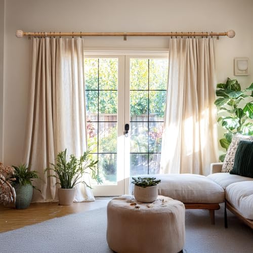 Boho Style Wood Grain Curtain Rod Set 36-88 Inches Natural Wood