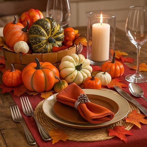 HAKACC Artificial Mixed Pumpkins Maple Leaves for Fall Decor