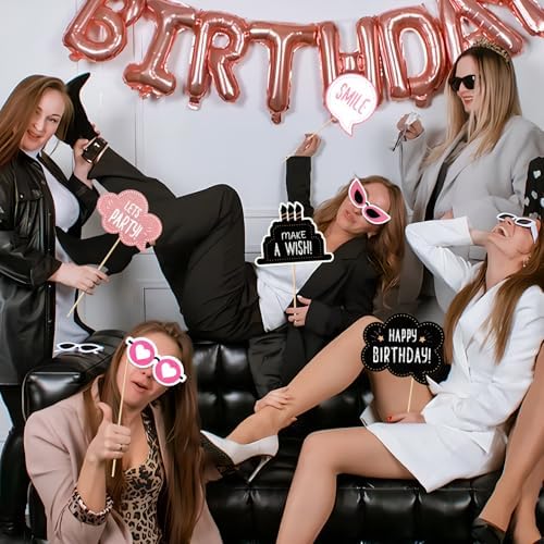 Pink Girls Birthday Photo Booth Props 30 Pcs Set