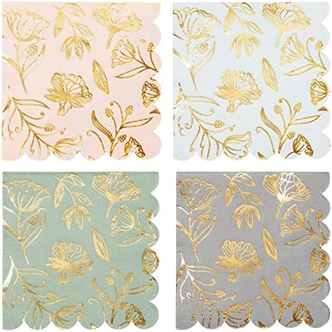 Cocktail Napkins Gold Foil Scalloped Edge 100 Pack