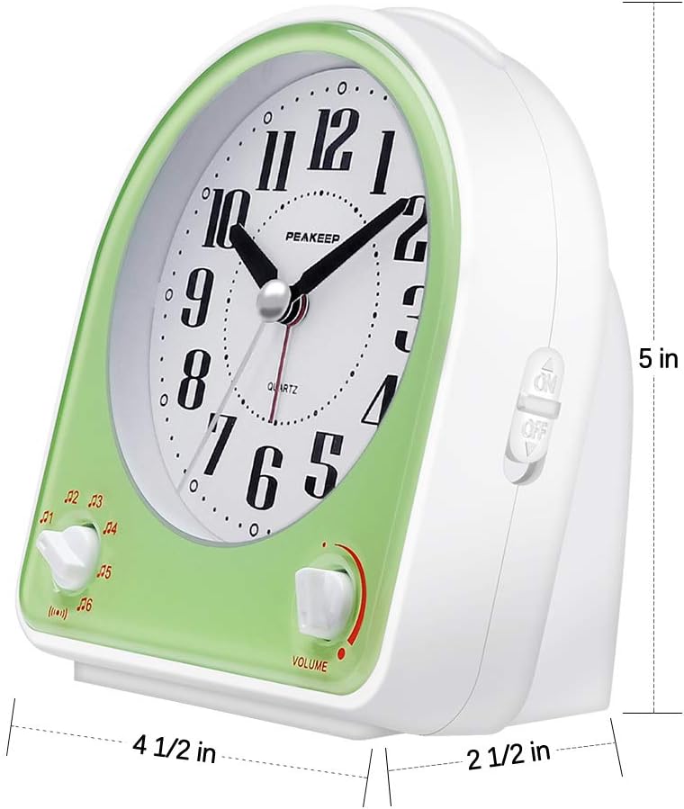 Peakeep Analog Alarm Clock Silent Non-Ticking with 7 Sounds