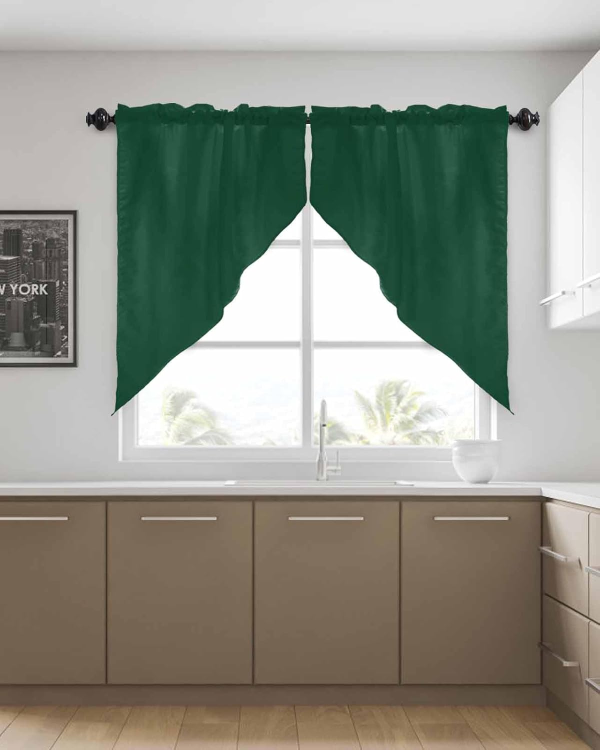 Swag Valance Set - Modern Hunter Green Olive Green Window Curtains