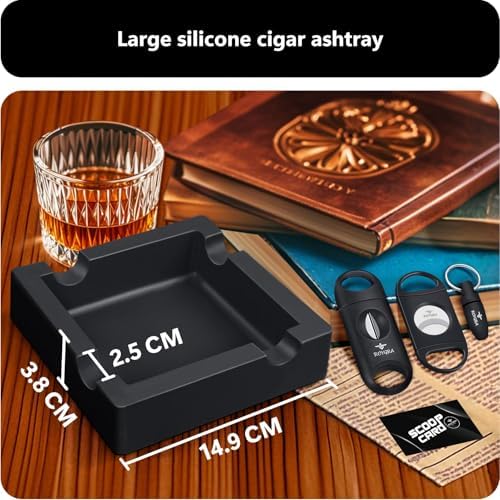 Roygra Cigar Ashtray with 3 Cutters Outdoor Use Black