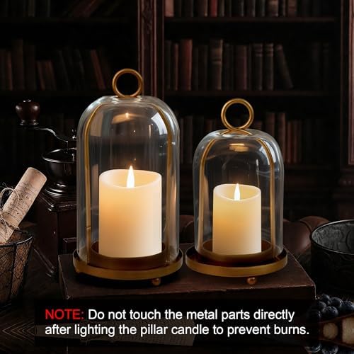 Glass Hurricane Candle Holder Set of 2 with Antique Brass Finish