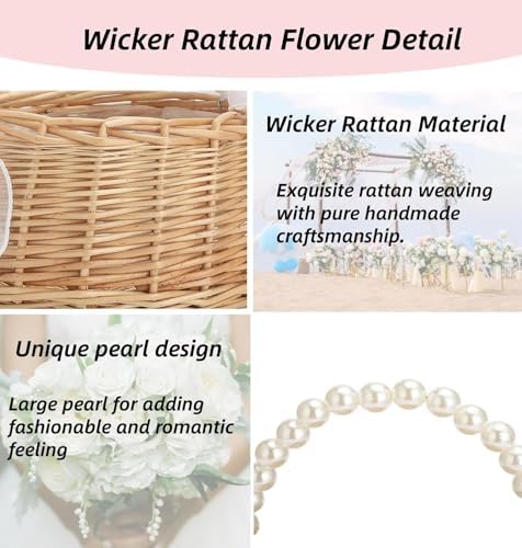 2PCS Wicker Rattan Flower Girl Baskets with Pearl Handle Tassels