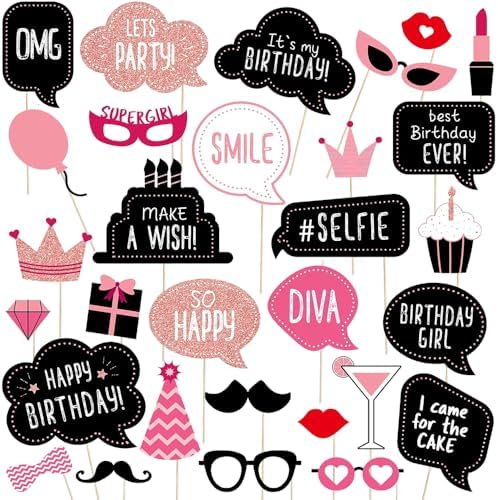 Rose Gold Glitter Photo Booth Props Set 30pcs