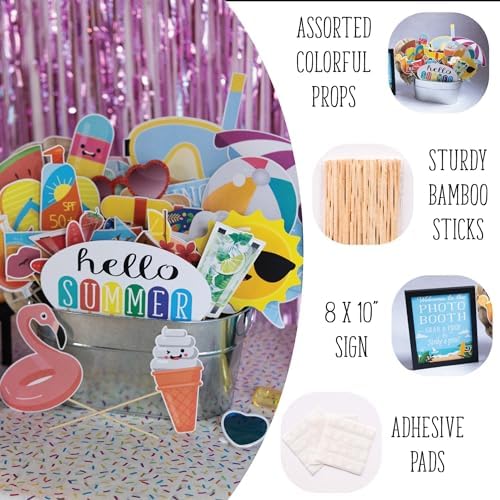 Summer Photo Booth Props - 41 Pieces with Signs Pads Sticks