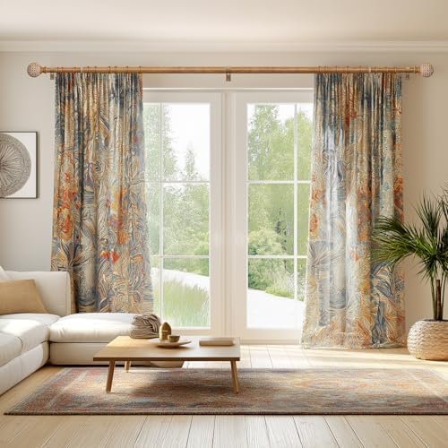 Boho Style Wood Grain Curtain Rod Set 36-88 Inches Natural Wood