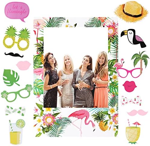 PHOGARY Luau Photo Booth Props 15PCS Tropical Party Kit